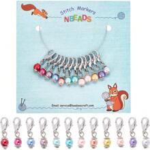 12 Pcs Glass Pearl Stitch Markers Alloy Enamel Crochet Stitch Marker Charms Locking Stitch Marker For Knitting Weaving Sewing Accessories Quilting Jewelry Making