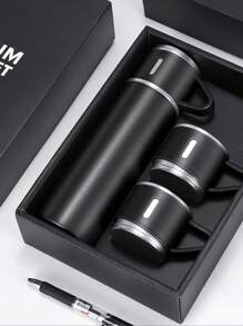 1 pièce Set de Bouteille, Corps de Tasse en Acier Inoxydable, Thé Café Lait Boisson Conservation de Chaleur et de Froid, Matériau Extérieur Givré Confortable, Multi-Tasse Set avec Boîte Cadeau, Le Meilleur Choix pour Profiter de Boissons Chaudes n'Importe Quand et Partout, 1 Tasse avec 3 Couvercles, Cadeau Essentiel à Envoyer à la Famille ou aux Amis, Équipement Scolaire Cadeau de Remise des Diplômes, Tasse d'Eau de Sport Extérieur