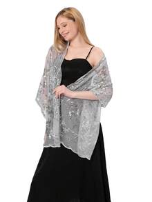 1 件女士时尚优雅波西米亚风格亮片刺绣披肩/围巾，适合婚纱、新娘礼服、伴娘、舞会、晚会