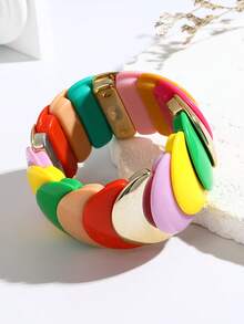 1 pieza Pulsera elástica ancha de estilo bohemio colorido, ajustable, joyería de moda para mujer, playa - Pulsera - Ver 15