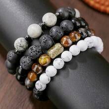 RINTOLER 1pc Bohemian Volcanic Stone & Bead Stackable Bracelet, Elastic, Suitable For Men Daily Wear, Travel, Gift - Multicolor - View 3