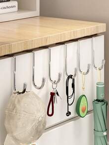 3pcs Stainless Steel Hanging Hooks, Suitable For Bedroom, Dining Room, Bathroom, Over The Door Storage Rack, Wall Mounted Coat Hooks - Silver - View 7