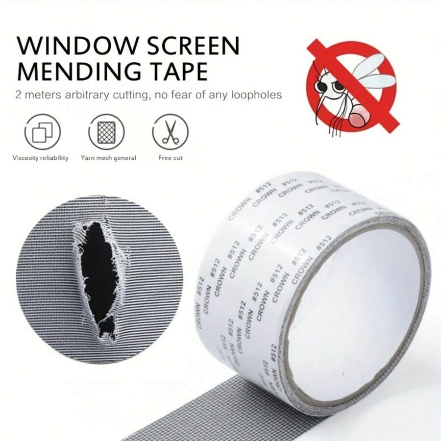 2M Length Self-Adhesive Waterproof Screen Patch Tape For Door/Curtain Screens And Plastic Surfaces With Anti-Insect Mesh Repair - Grey - View 1