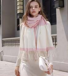2025 New 250g Women Plaid Scarf Warm Thick Pashmina Shawl Scarf Checkered Fringed Scarf Gift - 粉色 - 查看 2