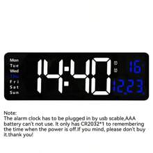 Reloj de pared digital grande de 16 pulgadas con indicación de hora, fecha, temperatura y semana, temporizador, formato de 12/24 horas, atenuación automática, reloj de pared LED con control remoto para sala de estar, aula, gimnasio, iglesia, tienda, garaje (sin adaptador), decoración de habitación, decoración de pared del dormitorio, decoración del dormitorio, vuelta al colegio, decoración escolar