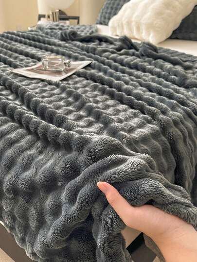 1pc Plush Bubble Fleece Reversible Blanket, Soft Skin-Friendly For Bedroom & Guest Room, High-Grade Gray