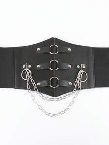 1 件哥特式性感 PU 皮革腰带，配银链装饰，适合日常聚会、购物和夜间活动