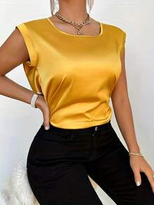 Women's Casual Sleeveless Solid Color Blouse For Summer - Gold - View 3