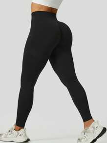 Pantalones de yoga de unicolor para mujer, leggings elásticos de spándex con ajuste ceñido y que realzan el trasero para uso en exteriores y campamento