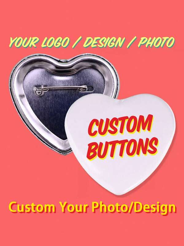 1/3/5/10/30/50/100/200pcs, Customized Heart-Shaped Badge, Personalized Heart Button For Graduation, For Weddings, For Christmas, For Halloween Gift, Customized Heart Badge For Photos, Custom Heart Brooch Pins For Design Your Own Personalized Pin Button Badge