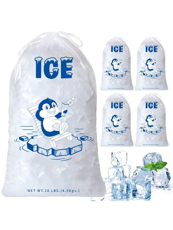 1 Set mit 10 Stücke 3,6 kg / 4,5 kg / 9 kg Eis Taschen mit Kordelzug und Frostschutz-Material bis -20 Grad, dick und tragbar Kordelzug Eis Tasche