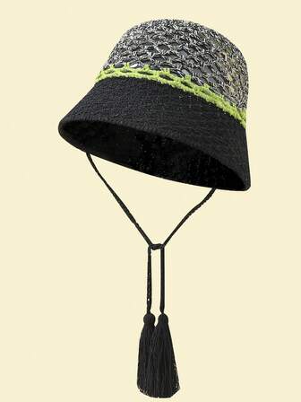 1 件 Y2K 风格手工钩针多色圆筒帽