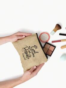 基督教主题手提包和化妆包套装，度假风格字母设计购物包，带化妆包的便携式旅行沙滩包，适合婚礼、生日、海滩和节日，是送给家人和朋友的最佳礼物。