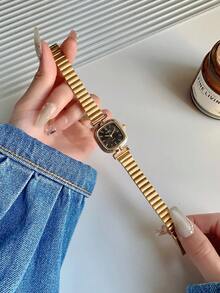 1 件女孩简约而优雅的金色表盘石英竹带手表，适合生日、精致手表和休闲、小众、轻奢、精致钢带石英表 - 均碼 - 查看 3