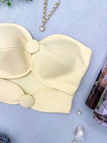 ELLIE Women's Strapless Crop Top With Button Details - 黃色 - 查看 3