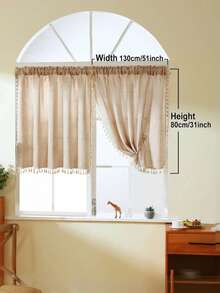1pc Faux Linen Fringe Small Window Curtain, Beige Color, American Country Style Room Divider Curtain, Suitable For Living Room, Bedroom, Window, Cabinet And Door Decoration, Tie Rope Not Included