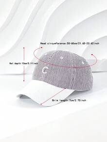 1pc Women's Fresh Striped C-Letter Embroidery Baseball Cap, Versatile Sun Protection Visor Hat - Multicolor - View 6