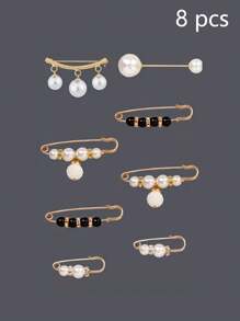 6/8/12pcs/Set Faux Pearl Safety Pins Set, Waist Clips For Pants, Shirts & Dress To Prevent Exposure