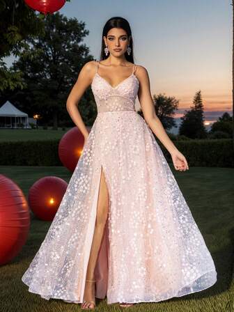 Romantic A-Line Spaghetti Evenning Dress Sweetheart Applique Pink Evenng Prom Dress Vestidos Elegantes Para Fiesta