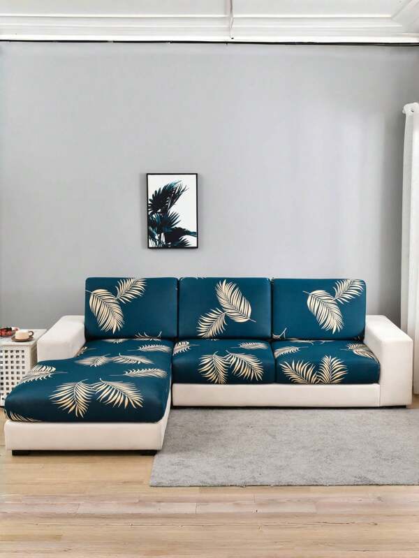 1pc Elastic Feather Leaf All-Inclusive Seat Cover, Suitable For All Seasons