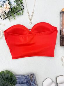 ELLIE Cropped Feminino Tomara Que Caia com Detalhes em Botão - Laranja - Visão 5