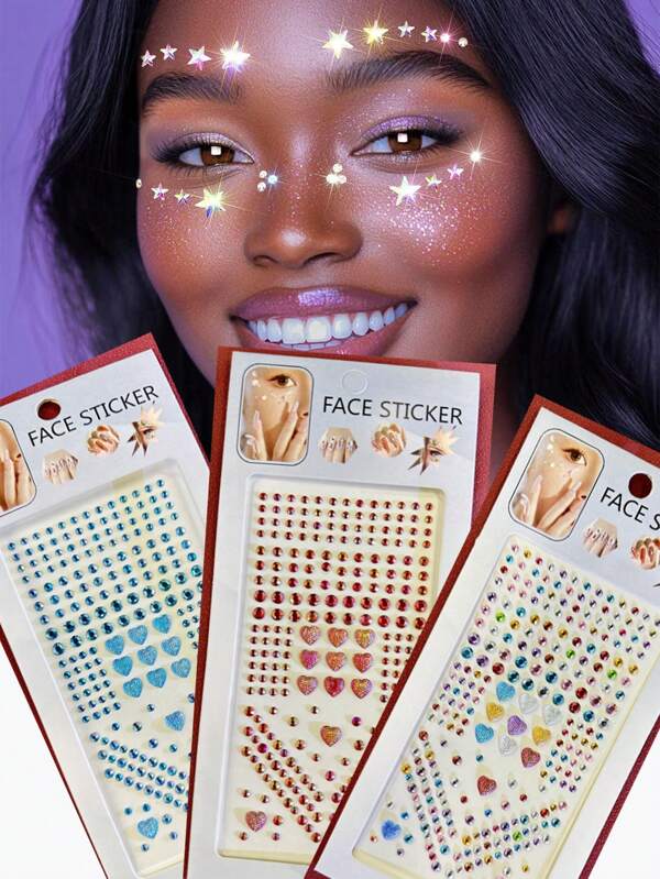 1pc New Glitter Self Adhesive Face Gems For Makeup, Festival Jewels, Rhinestone Stickers, Rave Accessories, Party Decorations For Face, Eye, Nail, Makeup, Body, Suitable For Music Festival
