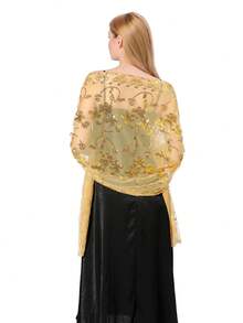 1 件女士时尚优雅波西米亚风格亮片刺绣披肩/围巾，适合婚纱、新娘礼服、伴娘、舞会、晚会