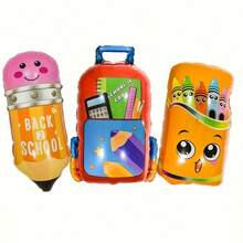 3pcs Back To School Aluminum Foil Balloons Decor - Pencil Box, Backpack, Pencil Balloons, School Classroom Decorations - Multicolor - View 2