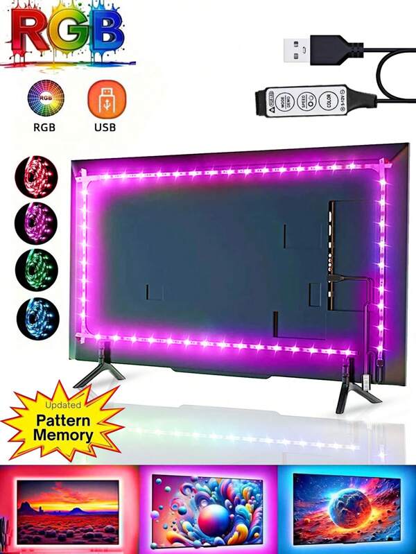 1 Stück 5V RGB 5050 LED Strip Licht, USB-betriebener 3-Tasten-Regler Farbwechsel-Leuchten für TV-Hintergrundbeleuchtung, Wohnzimmer, Schlafzimmer Ambiente Beleuchtung