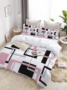 3PCS Geometric Pattern Black Gray Printed Duvet Cover Set (1*Duvet Cover + 2*Pillowcase, Without Core)- Lightweight Breathable Bedding Set For Bedroom & Dorm Room With Geometric Print, Comfortable Coverlet & Bedspread - Easy Care, Hypoallergenic, And Gentle On Skin