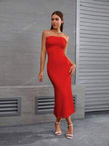 1 peça Novo Vestido Longo com Alças, Decote Costas Nuas e Franzido, Estilo Europeu/Americano, Sexy para Festa/Férias