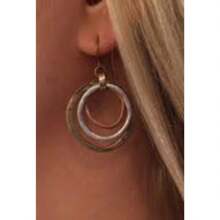 Handmade Sunrise Three Color Dangle Drop Earrings - Polished Circle, Copper, Brass And Silver Plated