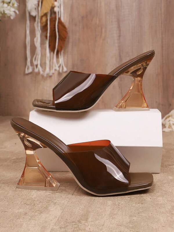 Nuevas sandalias de tacón con puntera cuadrada y cristales, estilo europeo y americano, con tira y tacón grueso, de moda, sexy, de PVC transparente, para fiestas, de tacón alto