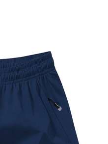 Men's Anti-Loss Zipper Pocket Drawstring Waist Sports Shorts - Navy Blue - View 3