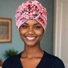 قطعة واحدة من قبعة تربان ذات طبعة زهرية كبيرة وطيات مطاطية للسيدات ، غطاء رأس بوهيمي ملون للنزهات والاستخدام اليومي ، وغطاء للشعر لمرضى السرطان ، طويل وناعم ومريح ، مطبوع وعصري