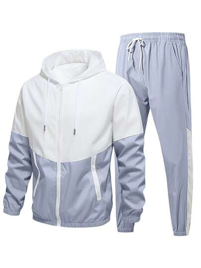 2pcs/Set Men Casual Sports Jacket & Pants Tracksuit, Fashionable & Sporty Look For Spring/Autumn