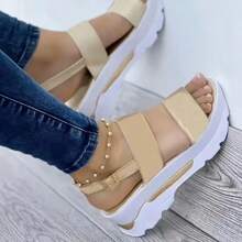 Zapatos de mujer de punta abierta, sandalias de verano resistentes y antideslizantes con cuña, zapatos de cordones lisos para mujeres