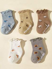 5 Pairs Of Baby Girls Solid Color Four Seasons Curled Socks - Multicolor - View 4
