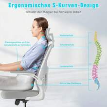 2025 new naspaluro Ergonomischer Bürostuhl  Atmungsaktiver Netzbpannung, Schreibtischstuhl  Verstellbarer Armlehnen, Kopfstütze, Lordosenstütze, Höhenverstellung, 360° Drehstuhl, Grau - Bildfarbe - Übersicht 4