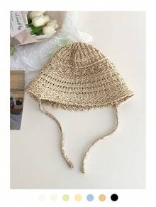 1 Pc Lace Trim Hollow Straw Hat For Women, Summer Lightweight Breathable Small Face Bucket Hat, Large Brimmed Bucket Hat - Straw - View 15