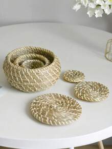 1 Set Woven Storage Basket, Stackable Seagrass Basket, Bathroom Storage Basket, Diaper Changing Station Basket, Living Room & Kitchen Seagrass Storage Basket, Organizer Basket, Summer Kitchen Organization And Storage, Kitchen Accessories, Wedding Gift