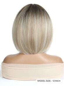 Elegant Ombre Blonde Bob Wigs With Bangs 12 Inch Natural Straight Dark Roots Wigs Synthetic Soft Straight Bob Wigs For Daily Party Music Festival Fashion Colored Hair Wigs Easter Gifts - Blonde Ombre - View 6