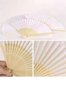 1pc/6pcs/ 7 Inch Folding Fan Black; White; Red Paper Fan Blank Folding Fan Plain Bamboo Blank Plain Paper Summer Cooling,Beach,Travel