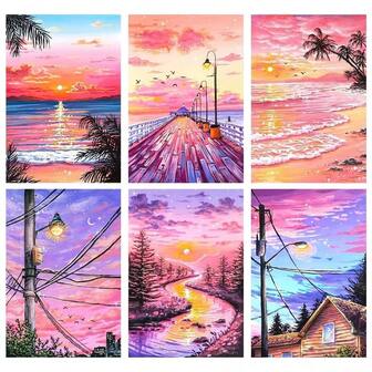 1/3 Pósteres de arte de pared disponibles con marcos vintage, pinturas colgantes de escenarios marinos rosados, regalo de decoración del hogar.