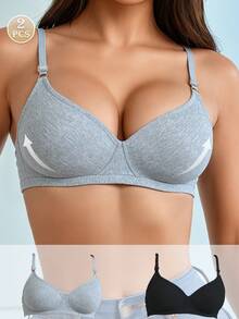 2pcs Bras For Women Push Up Bra Soft Strap Sexy Lingerie Padded Bra U-Shaped Back Bralette Underwear Comfprtable Bralette - Multicolor - View 1