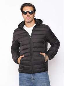 GominhoSimpleCasua LMohair ZipperPocket Gominho Puff Jacket - Black - View 1