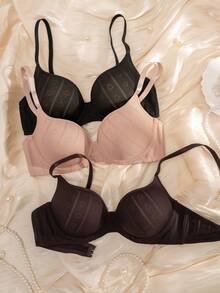 3 件套女士纯色无钢圈舒适文胸