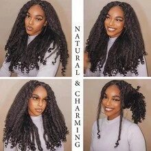 New Afro Curly V Part Wig Synthetic Braided Hair Texture With Unique Bouncy Curls In The End 22 Inch Soft Curly Full Hair V Part Wigs Synthetic Kinky Straight Hair Bouncy Curls No Leave Out Clip In Half Wig - Black - View 9