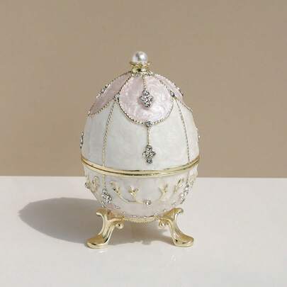 1pc Russian Egg Style Jewelry Box, Easter Egg Decor Box, European Home Ornament, Makeup Vanity Decoration, Pearl Russian Eggs Home Decor Accessories, Egg Jewelry Box