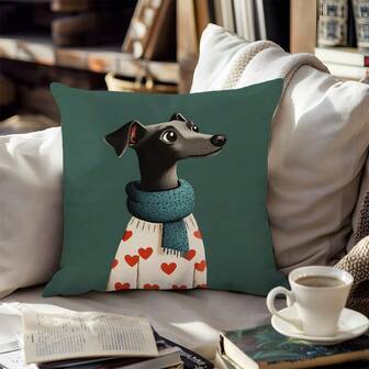 1pc Melancholy Dog With Heart Sweater Decorative Pillow Cover, Single-Sided Printed Soft Peach Velvet Material, Fits 40*40/45*45/50*50CM Throw Pillow, Suitable For Indoor Decor, Party Decor, Decorative Pillow Gift